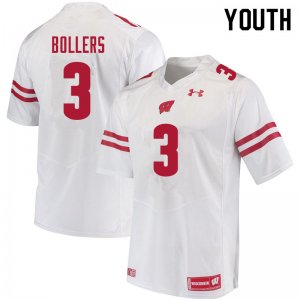 Youth Wisconsin Badgers NCAA #3 T.J. Bollers White Authentic Under Armour Stitched College Football Jersey TV31X05KF
